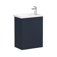 Vitra Root Classic 68608 Lavabo Dolabı, Kapaklı, 45 Cm, Kompakt, Sağdan Armatür Delikli, Mat Lacivert, Köşeli Lavabolu, Sol